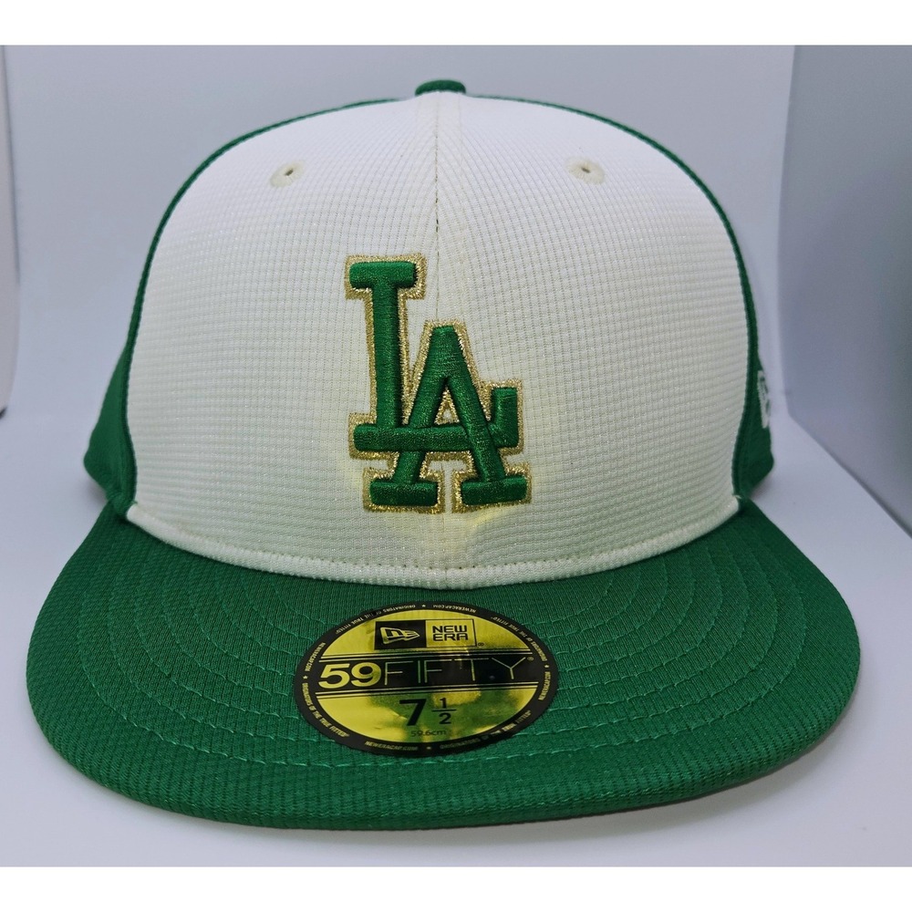 New Era 59FIFTY Los Angeles Dodgers Hat Green White Gold Fitted 7 1/2 MLB Cap